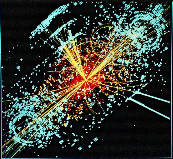 A visualization reconstructing particle tracks after a collision at the Large Hadron Collider | Credit: CERN